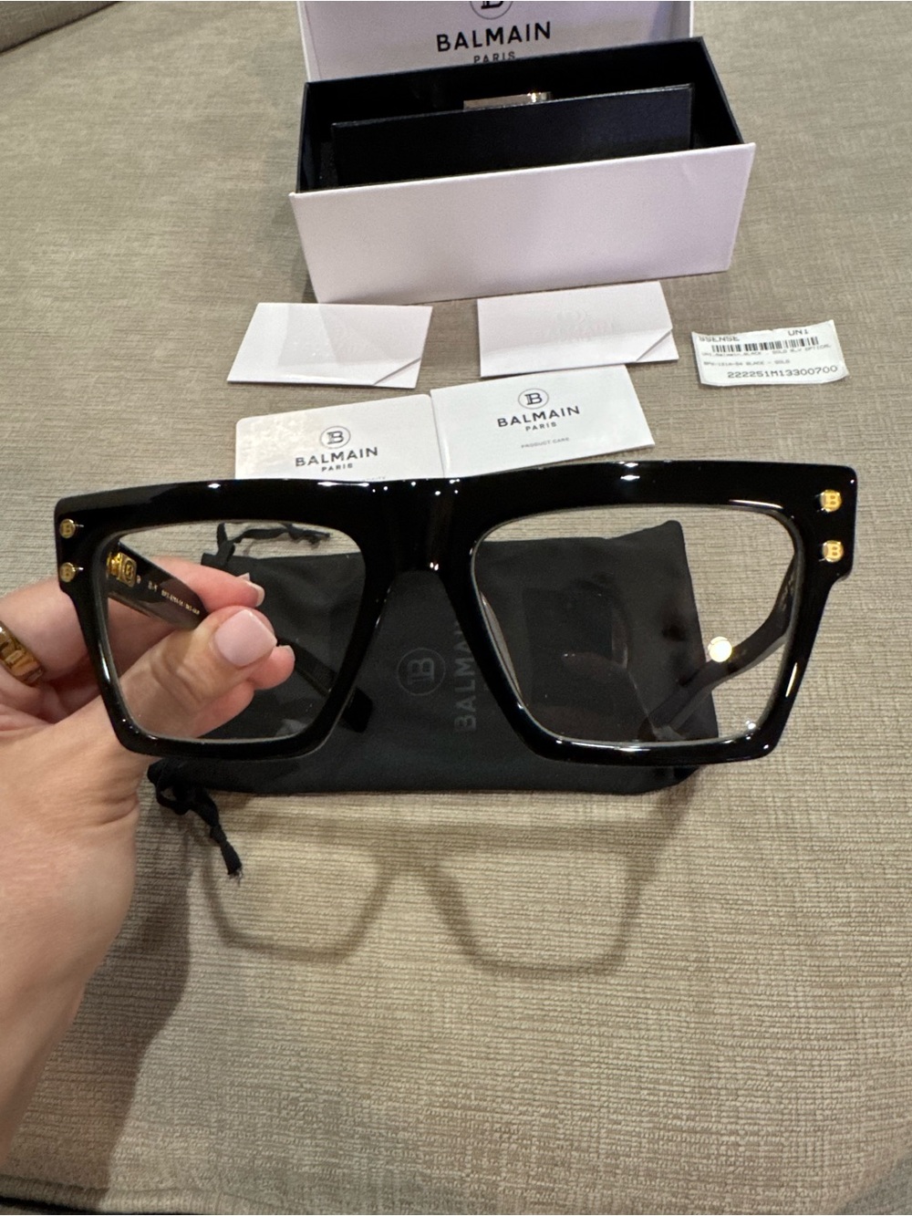 Balmain Men’s Glossy Black Square Optical Glasses with Gold Accents BPX-121A-54